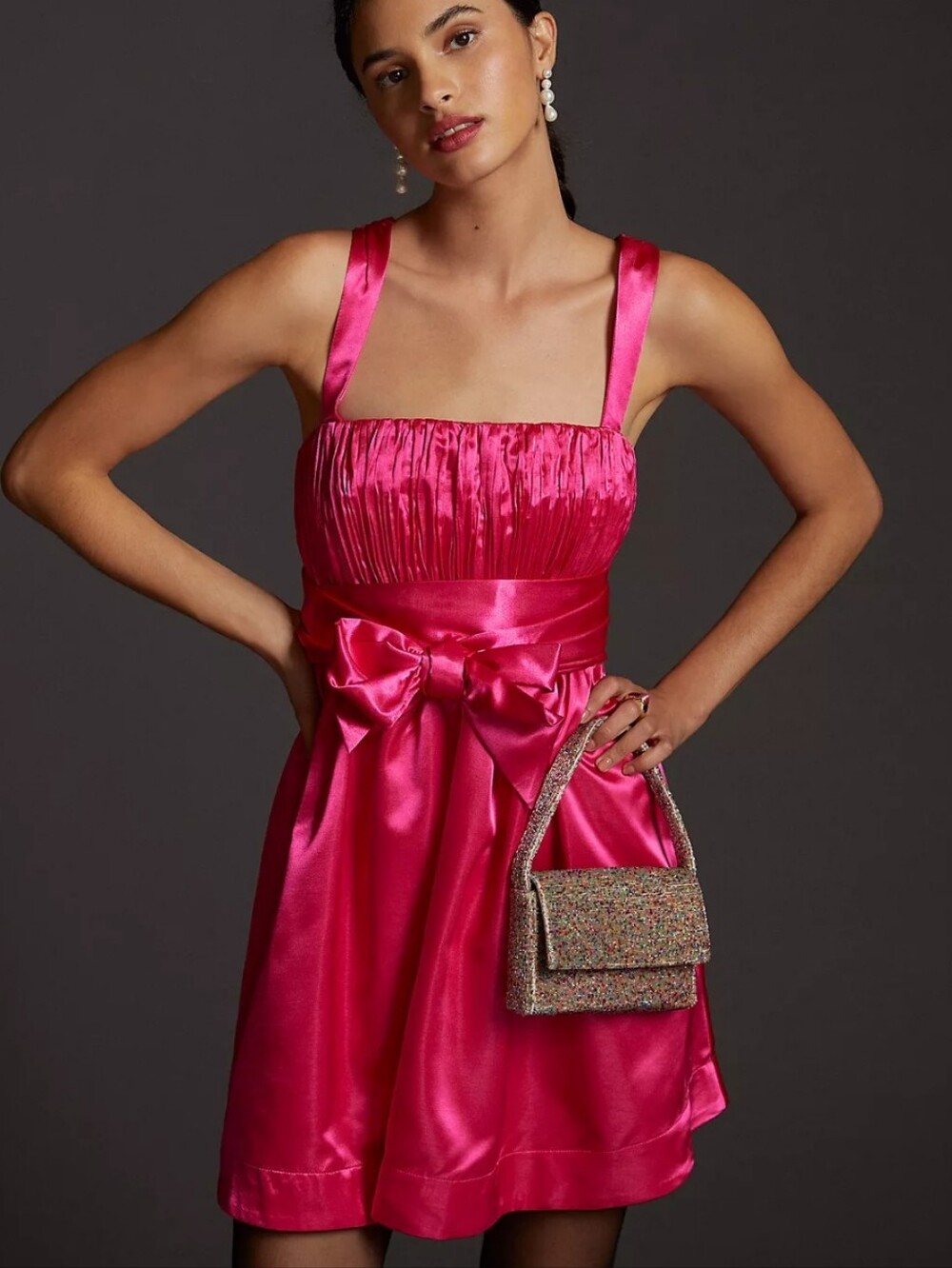 NWT Anthropologie × Maeve Bow Tie Waist Pink Satin Mini Dress Party Formal 12
